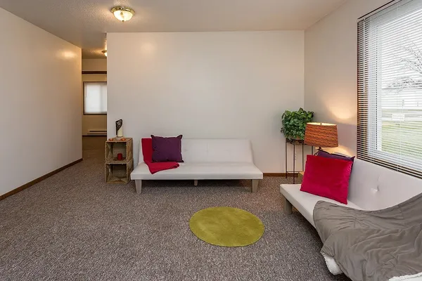 a living room with furniture and a window