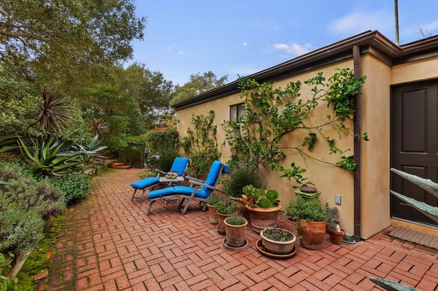 a view of swimming pool with lounge chair and potted plants