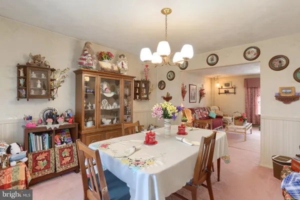 a view of a dining room