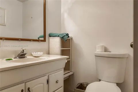 a bathroom with a sink toilet and mirror