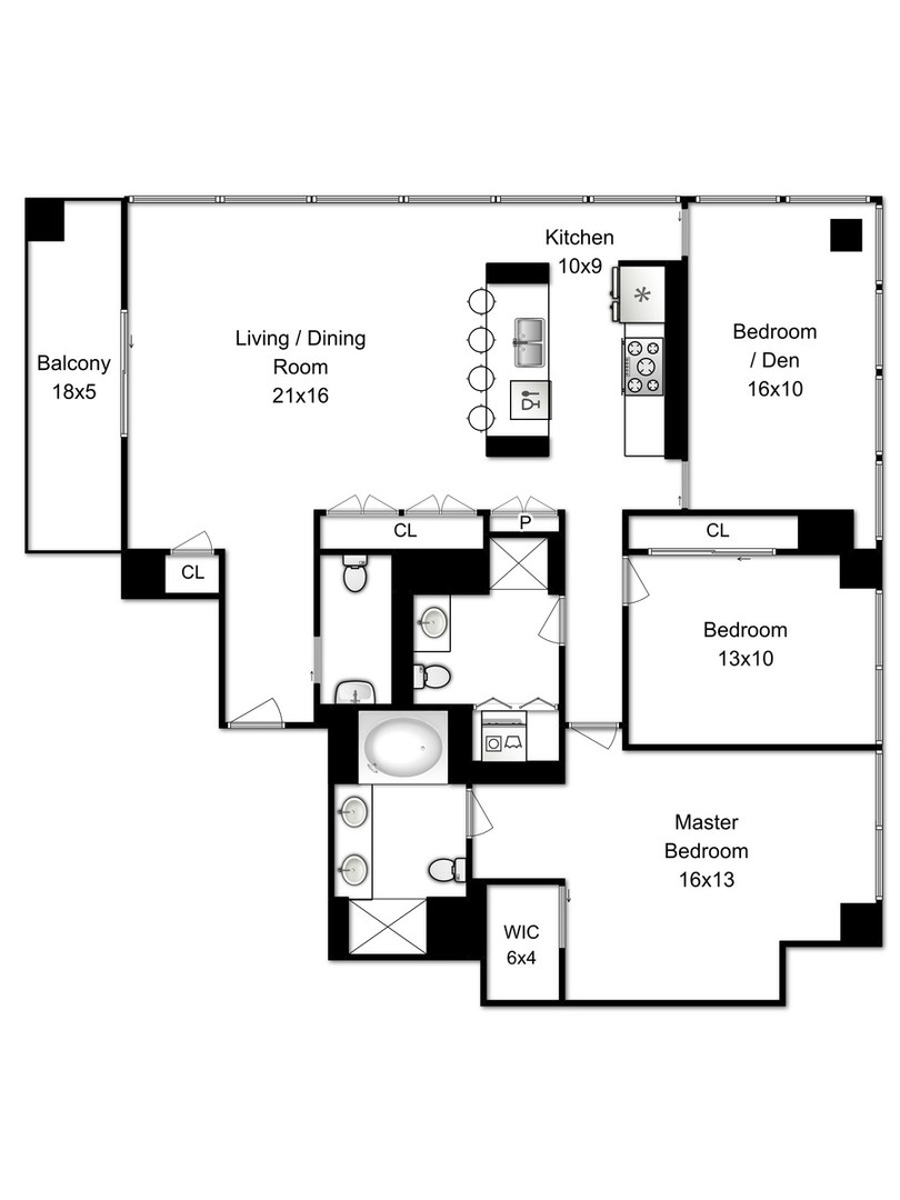 611 South Wells Street, Unit 2907 Chicago, IL 60607 - Photo 15 of 16 a picture of a floor plan