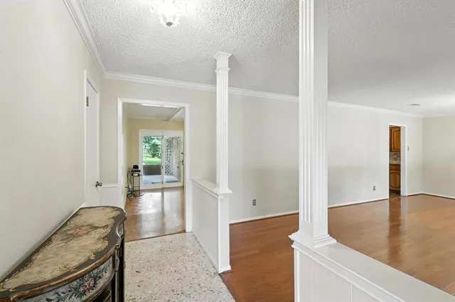 a view of a chandelier in a room