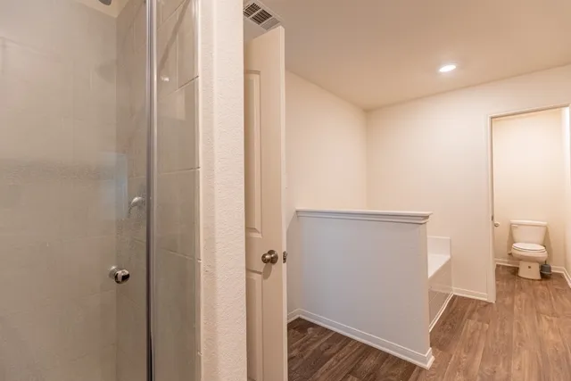 a bathroom with a bathtub