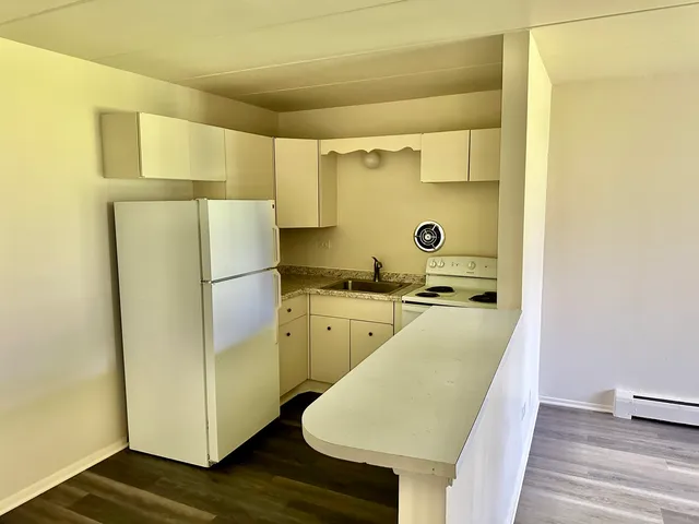 a kitchen with a refrigerator a stove top oven a sink and dishwasher