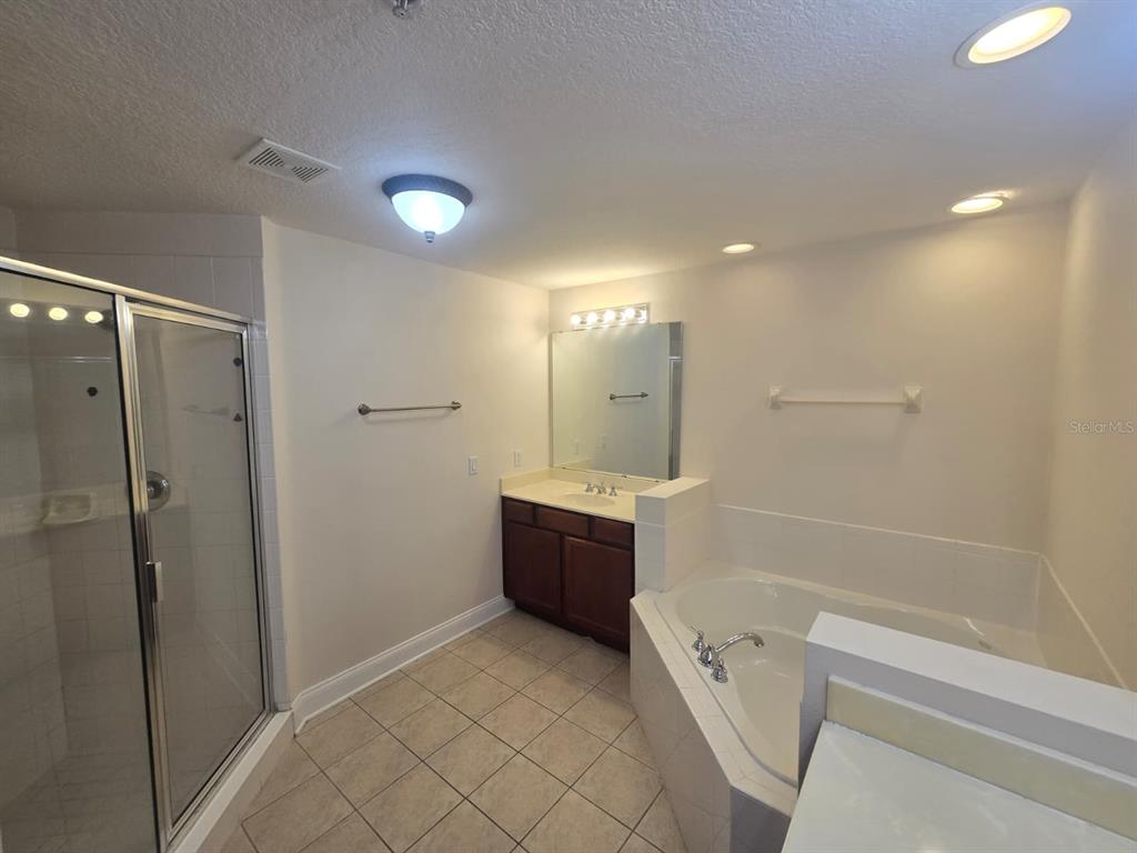 6930 Piazza Street Orlando, FL 32819 - Photo 17 of 25 a bathroom with a tub sink vanity and a mirror