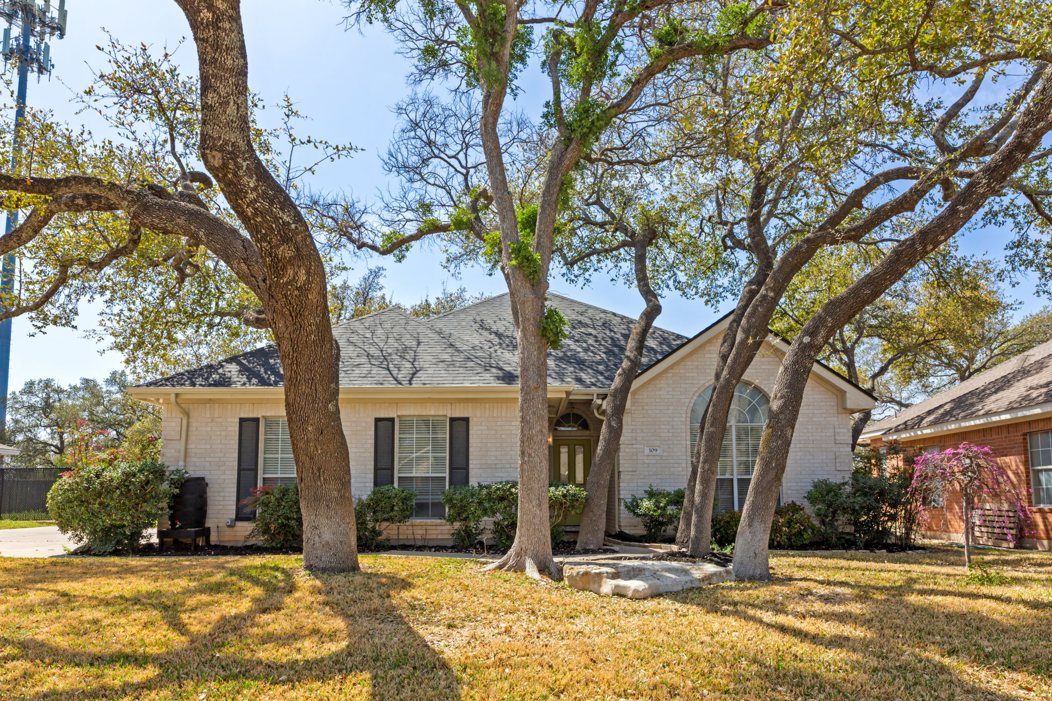 109 Riverview Drive Georgetown, TX 78628 - Photo 1 of 35 View of front of house featuring a front lawn, brick siding, and a shingled roof