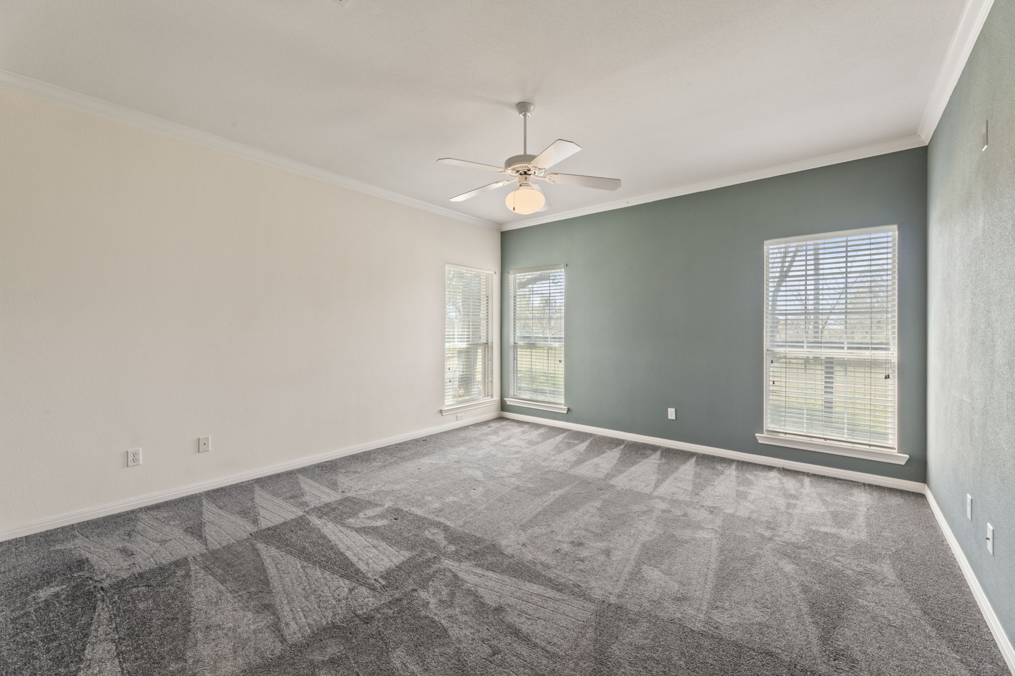 109 Riverview Drive Georgetown, TX 78628 - Photo 19 of 35 Spare room with healthy amount of natural light, ornamental molding, ceiling fan, and dark carpet