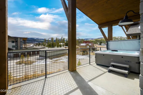 a view of a terrace with city view