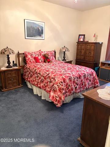 a bedroom with a bed and a closet