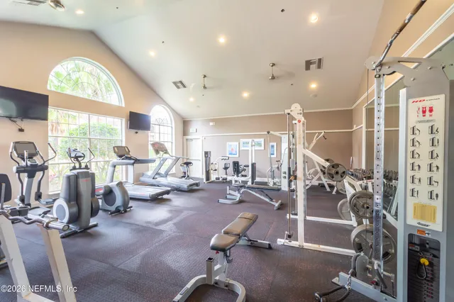 a view of a room with gym equipment
