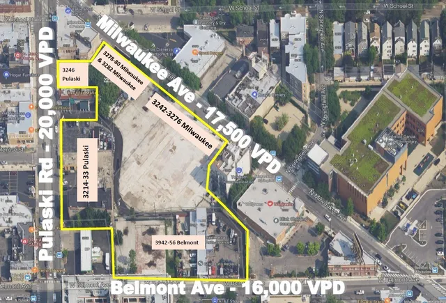 a city view with tall buildings