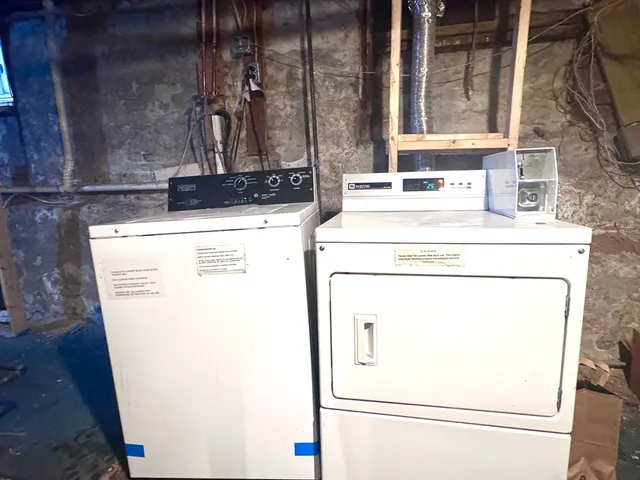 a utility room with dryer and washer
