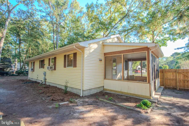 a view of a yard with plants and trees