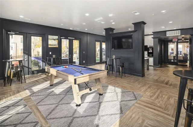 a view of a lobby with furniture