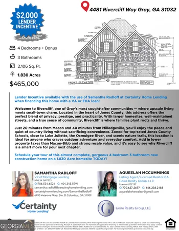 $465,000 | 4481 Rivercliff Way, Gray, GA 31032