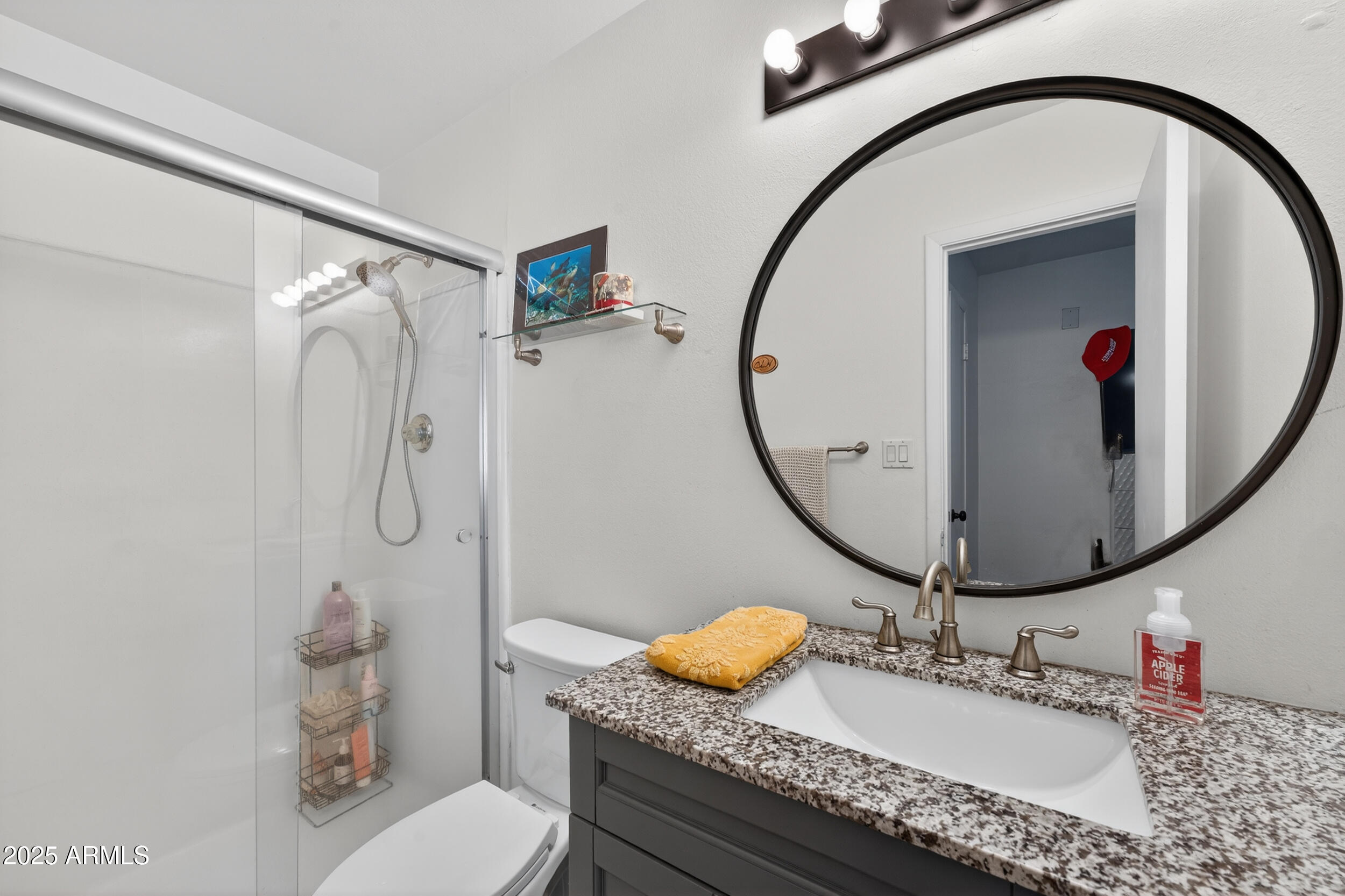 3929 South Mill Avenue Tempe, AZ 85282 - Photo 18 of 26 a bathroom with a granite countertop sink mirror vanity and toilet