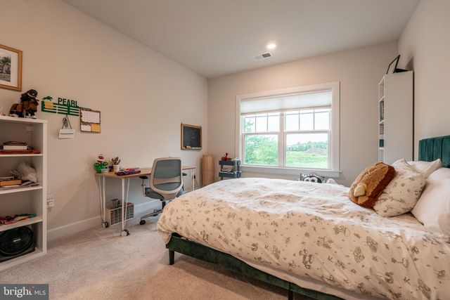 a bedroom with a bed a desk and chair