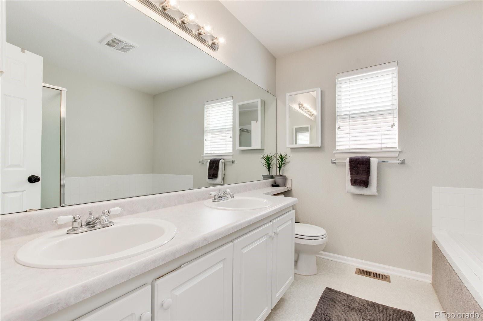 9701 Moss Rose Circle Highlands Ranch, CO 80129 - Photo 29 of 40 a bathroom with a sink a toilet and a mirror