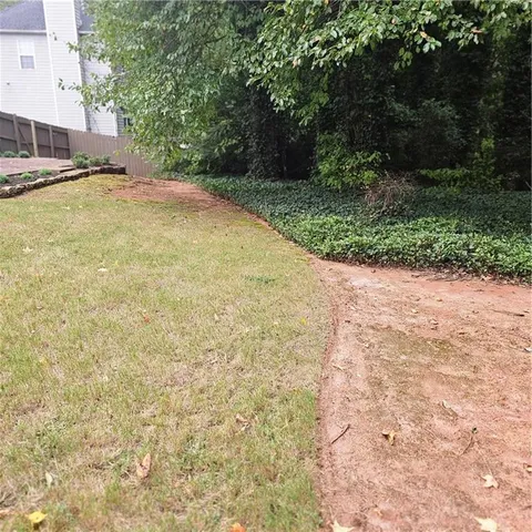 a view of a yard with trees