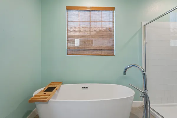 a bathroom with a bathtub