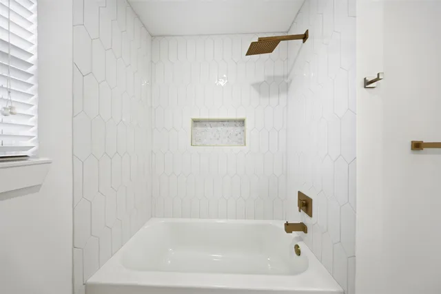 a bathroom with a bathtub