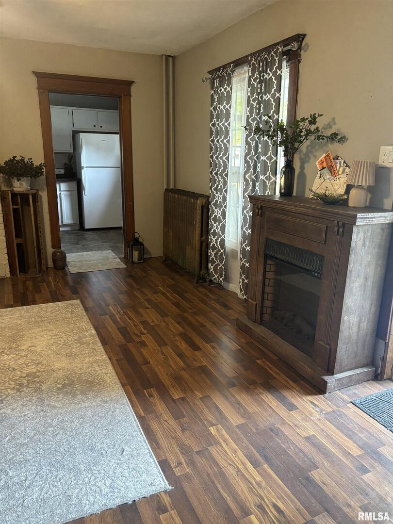 417 Northeast 2nd Avenue Galva, IL 61434 - Photo 16 of 62 a view of a hallway with wooden floor and a fireplace