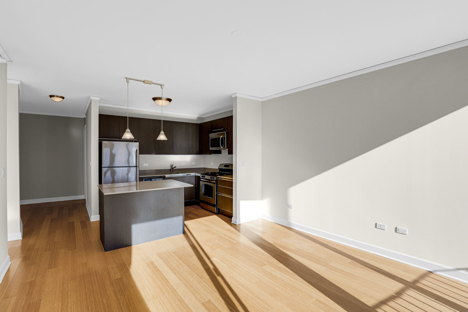 225 North Columbus Drive, Unit 5311 Chicago, IL 60601 - Photo 10 of 36 a kitchen with a refrigerator and a stove top oven