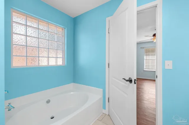 a bathroom with a bathtub