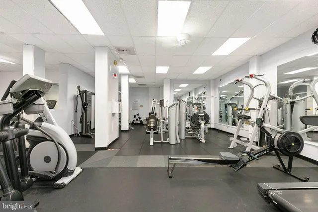 a view of a room with gym equipment
