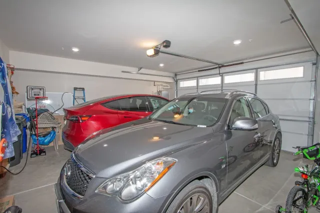 a car is parked in a garage