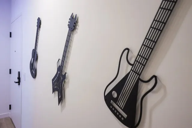 a dinning room with furniture