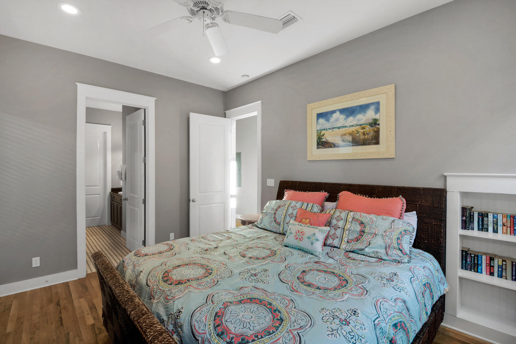 41 East Blue Crab Loop Inlet Beach, FL 32461 - Photo 27 of 63 a bedroom with a bed and a chandelier