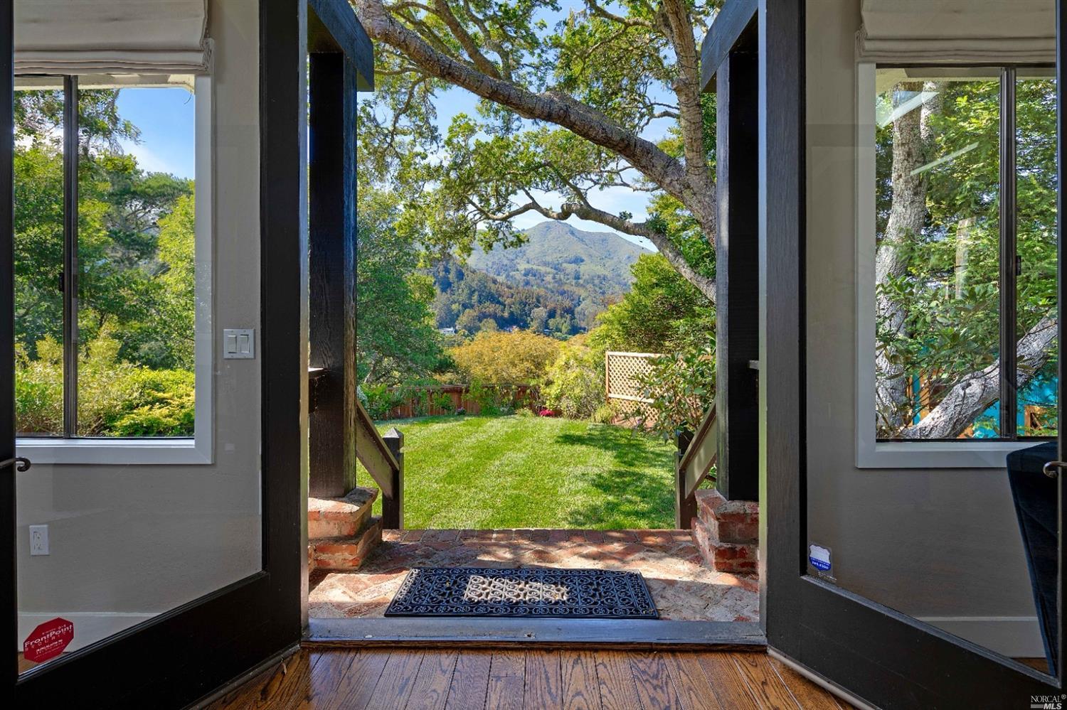 a view of a yard from a window