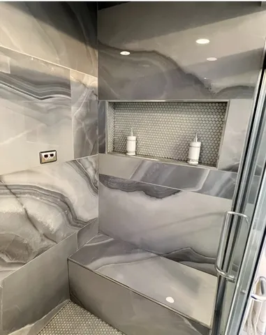 a view of a room with racks on the wall