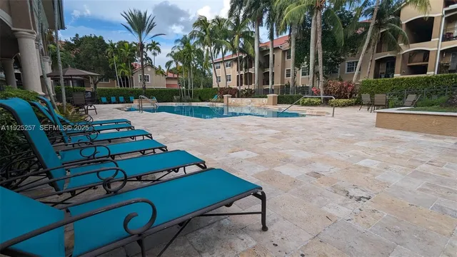 a view of a park with palm trees