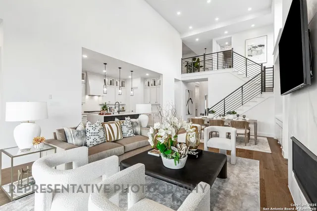 a living room with furniture fireplace and a flat screen tv