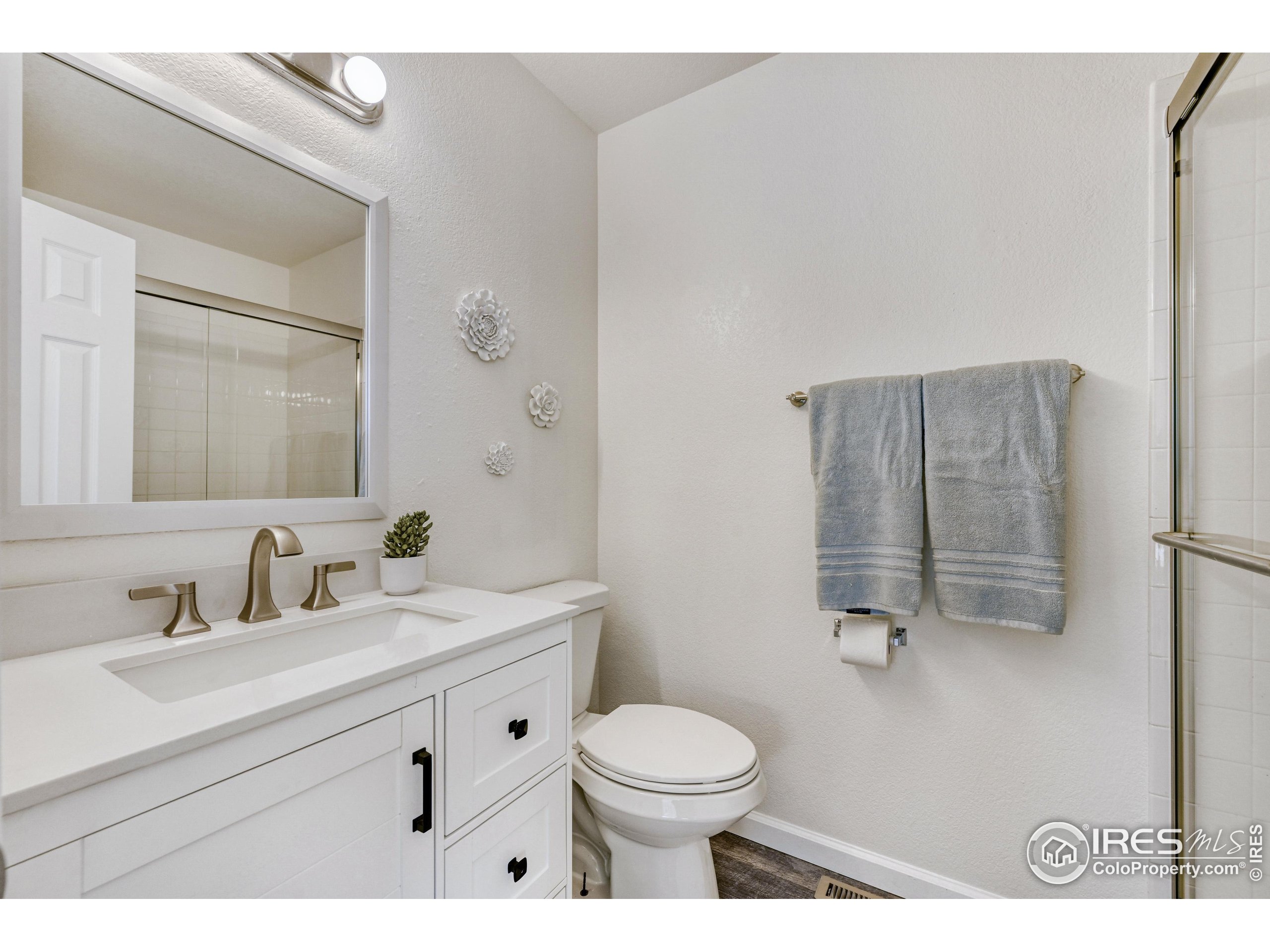 6130 Gorham Street Frederick, CO 80530 - Photo 30 of 48 a bathroom with a toilet sink vanity and mirror