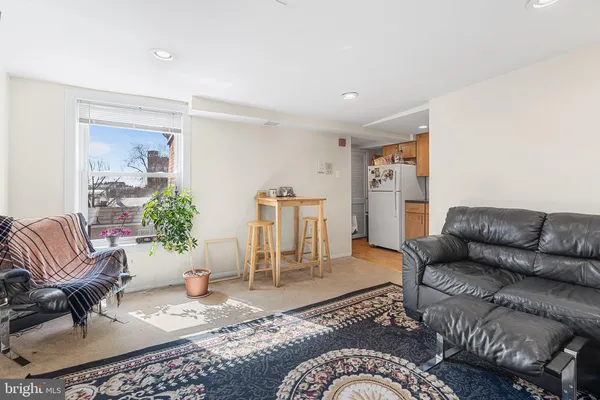 a living room with furniture or couch and a potted plant