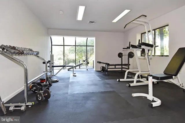 a view of a room with gym equipment