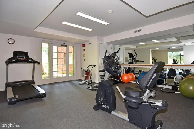 a view of a room with gym equipment