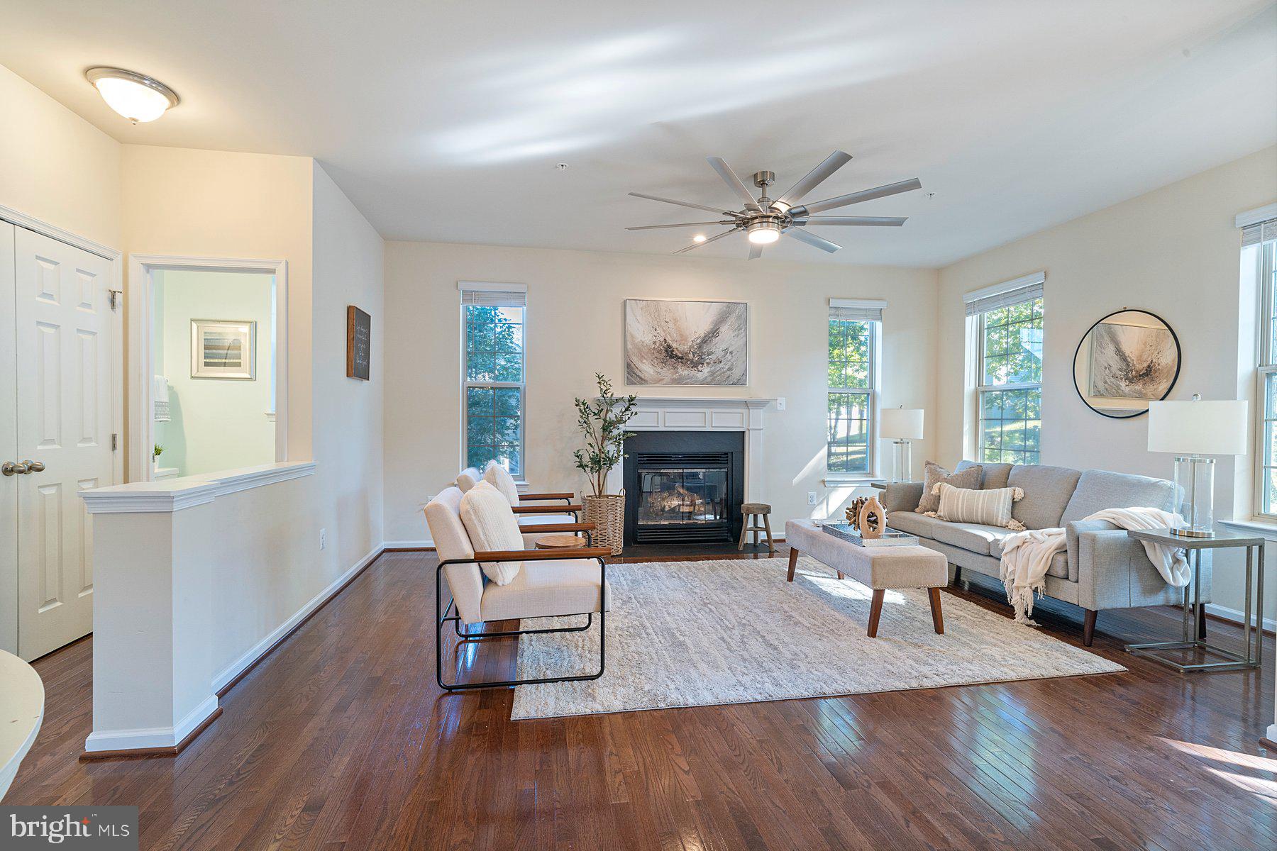 Family room with wood burning fireplace