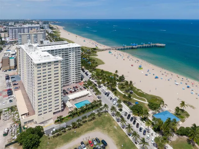 a view of building with ocean view