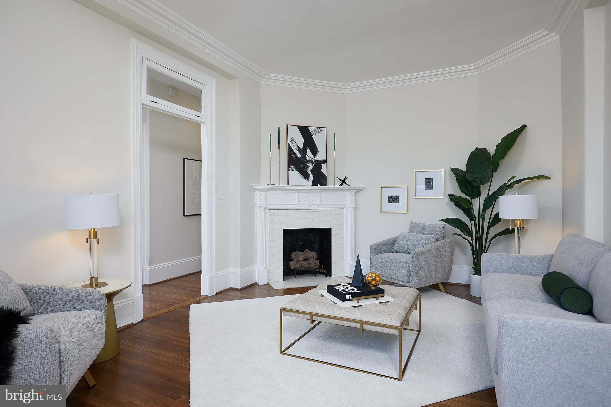 2853 Ontario Road Northwest, Unit 323 Washington, DC 20009 - Photo 18 of 66 a living room with furniture fireplace and potted plant