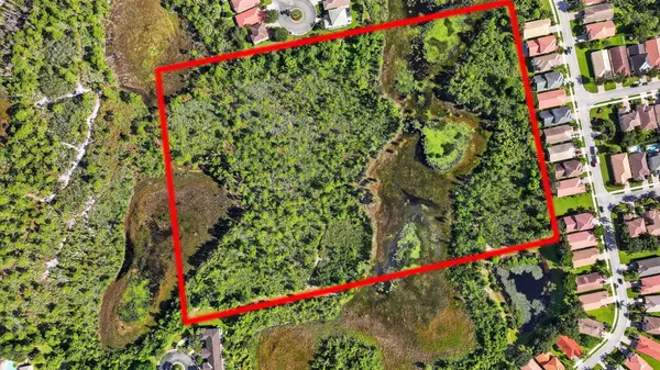 a view of a city with lush green forest