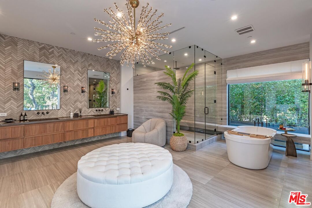 3904 Valley Meadow Road Encino, CA 91436 - Photo 19 of 27 a room with wooden floor pool table and windows