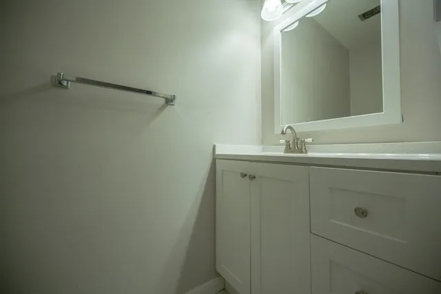 a bathroom with a sink and mirror