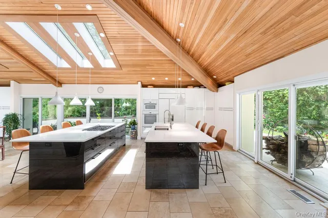 a outdoor dining space with furniture