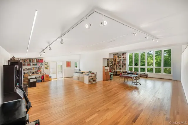 a view of a living room and dining room
