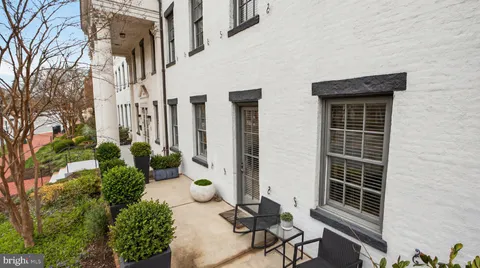 a potted plant sitting in front of a door
