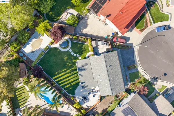 an aerial view of a house
